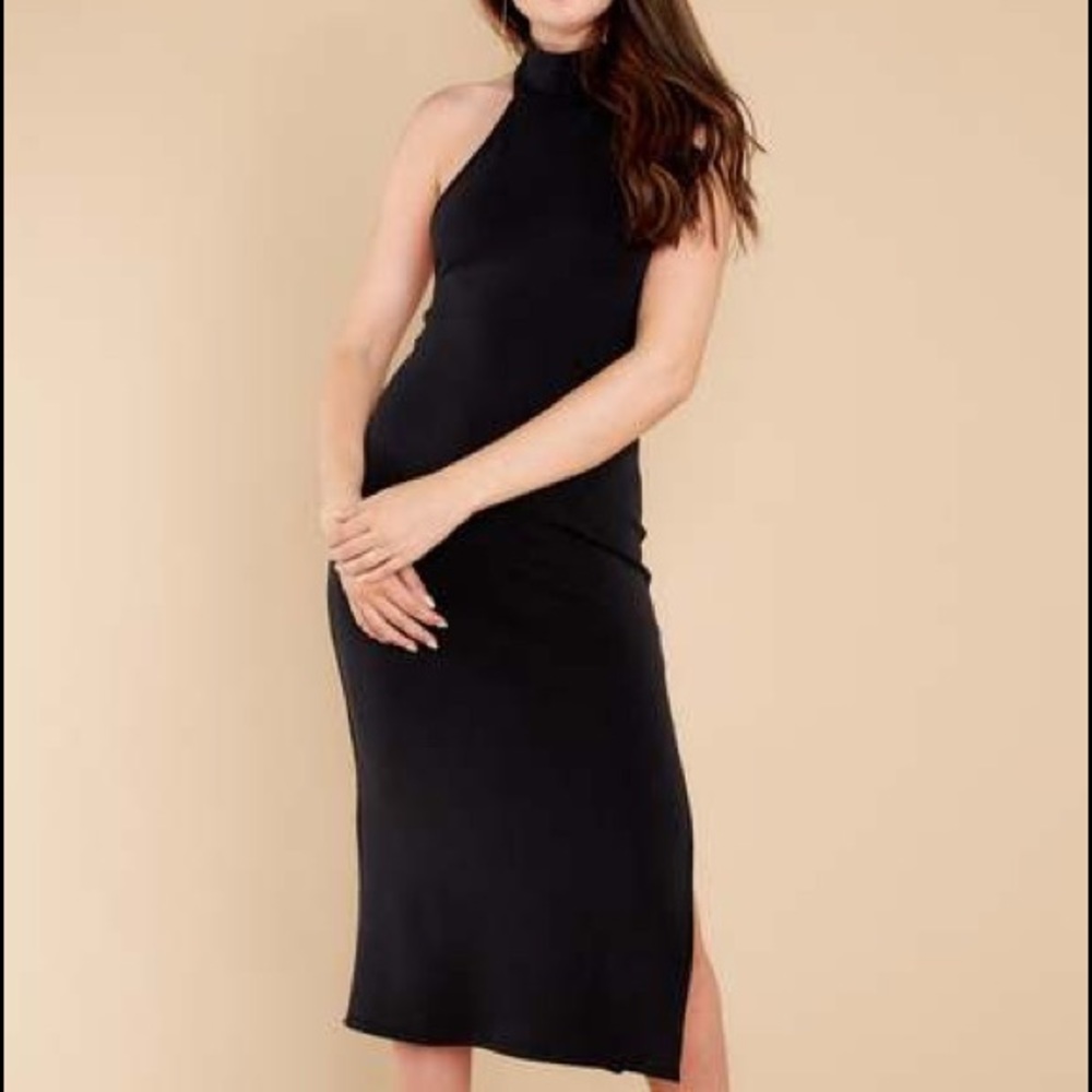 Fierce And Sleek Black Midi Dress from Red Dress